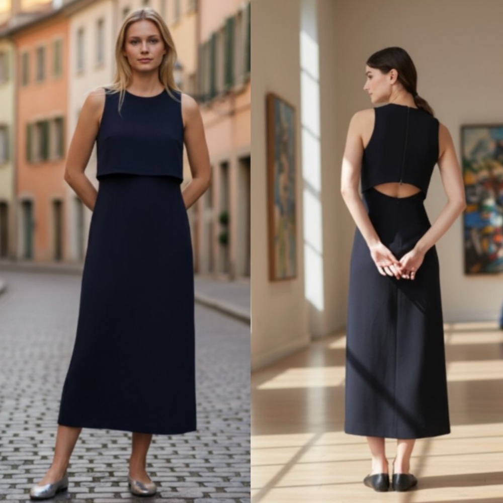 NWT Spanx 20599R Ponte Overlay Fitted Midi in Classic Navy Sleeveless Dress 1X